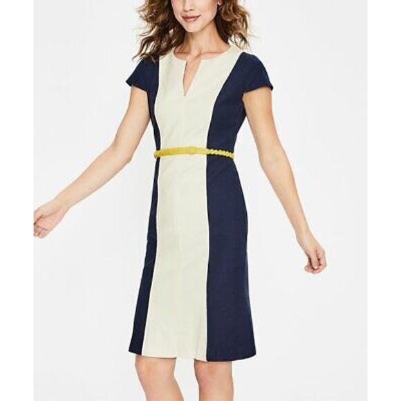 Boden Womens Dress Sz 16 Freida Textured Navy Blue Ivory Shift Fit and Flare NEW - Picture 2 of 10